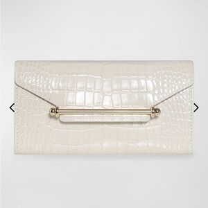 NWT and dustbag Strathberry Multrees croc embossed wallet on a chain ivory
